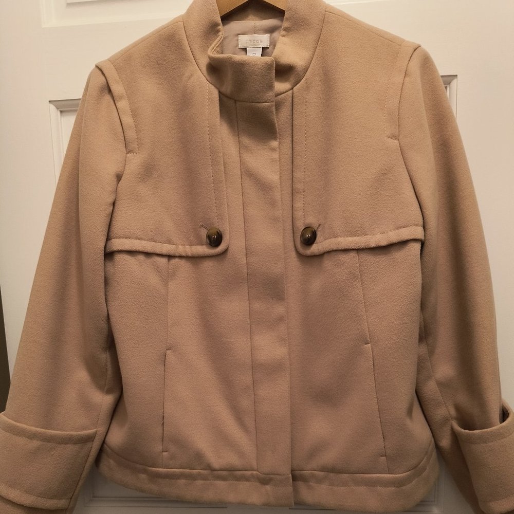 Chico's Tan Zip Front Jacket - Size 2 (12/14 L)